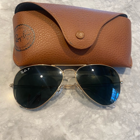 Ray Ban Polarized Aviators (Green Classic w gold frames) - Picture 2 of 5